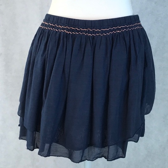 Cotton mini skirt layered blue embroidered small - Picture 4 of 6